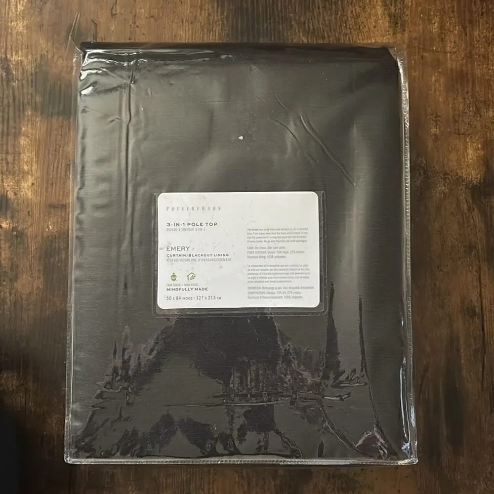 Pottery Barn Emery Linen Blackout Curtain in Black 50” x 84”